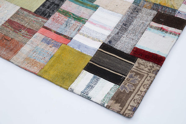 Kırk Yama Gri Patchwork Pamuk Yün El Dokuma Halısı 253x349 Agacan