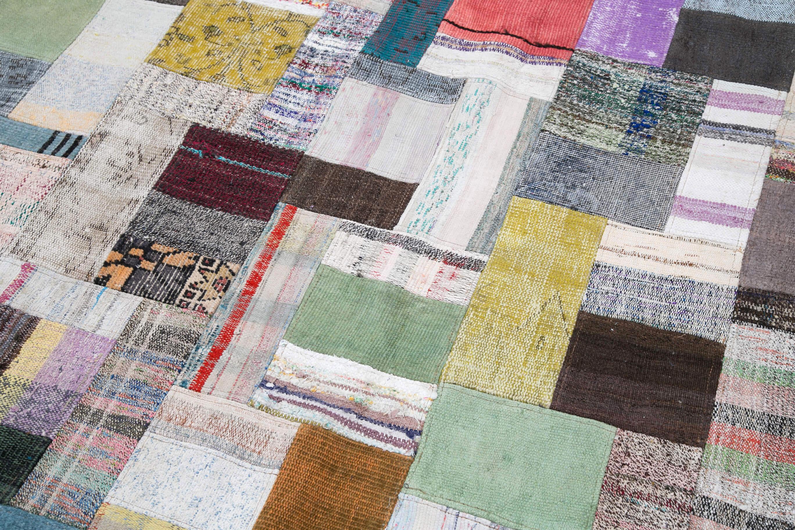 Kırk Yama Gri Patchwork Pamuk Yün El Dokuma Halısı 253x349 Agacan