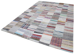 Kırk Yama Beyaz Patchwork Pamuk Yün El Dokuma Halısı 249x351 Agacan