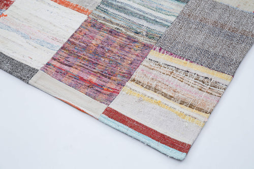 Kırk Yama Beyaz Patchwork Pamuk Yün El Dokuma Halısı 249x351 Agacan