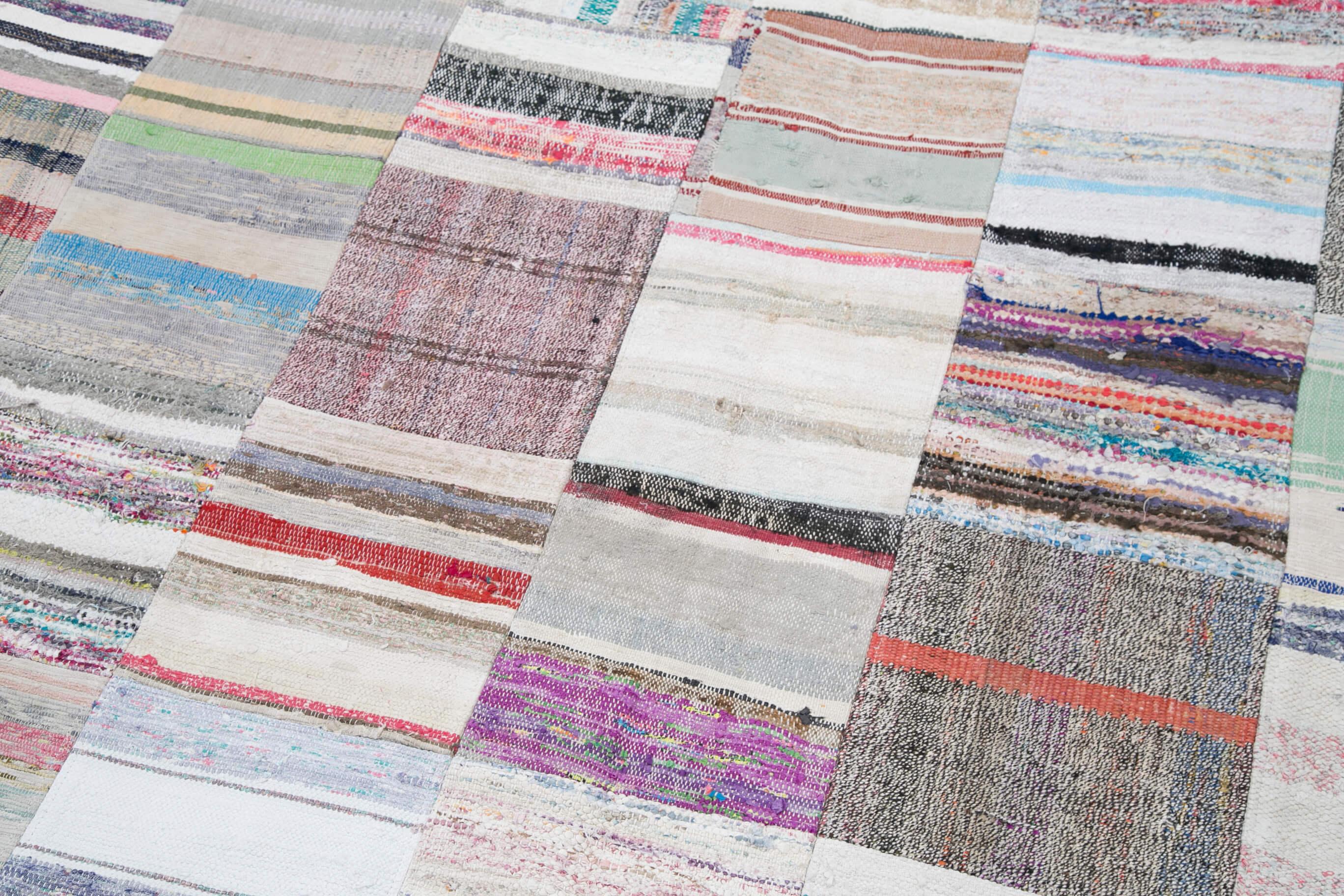 Kırk Yama Beyaz Patchwork Pamuk Yün El Dokuma Halısı 249x351 Agacan