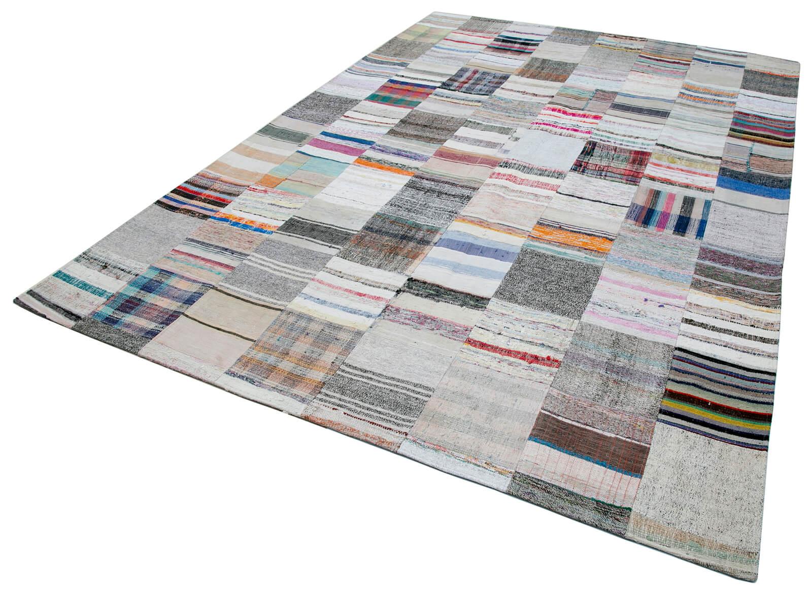 Kırk Yama Gri Patchwork Pamuk Yün El Dokuma Halısı 247x353 Agacan