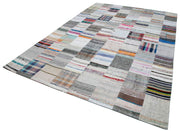 Kırk Yama Gri Patchwork Pamuk Yün El Dokuma Halısı 247x353 Agacan
