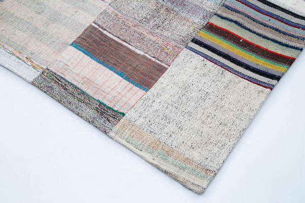 Kırk Yama Gri Patchwork Pamuk Yün El Dokuma Halısı 247x353 Agacan