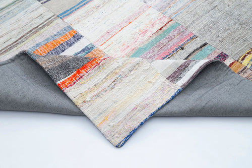 Kırk Yama Gri Patchwork Pamuk Yün El Dokuma Halısı 247x353 Agacan