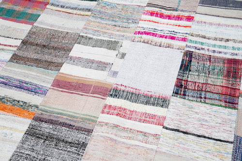 Kırk Yama Gri Patchwork Pamuk Yün El Dokuma Halısı 247x353 Agacan