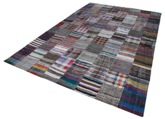 Kırk Yama Gri Patchwork Pamuk Yün El Dokuma Halısı 238x357 Agacan