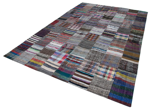 Kırk Yama Gri Patchwork Pamuk Yün El Dokuma Halısı 238x357 Agacan