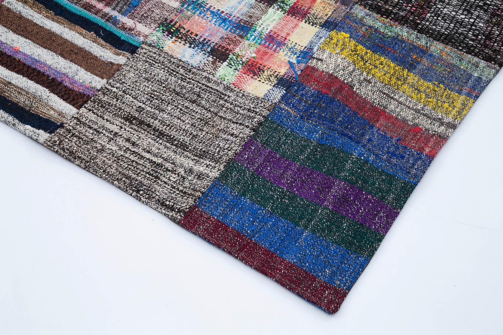 Kırk Yama Gri Patchwork Pamuk Yün El Dokuma Halısı 238x357 Agacan