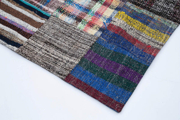 Kırk Yama Gri Patchwork Pamuk Yün El Dokuma Halısı 238x357 Agacan
