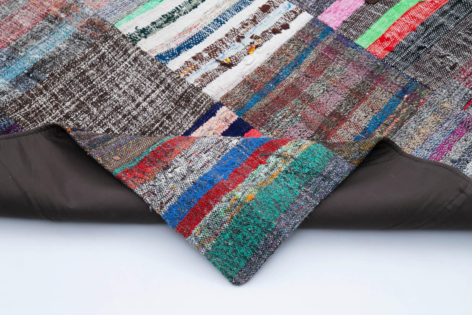 Kırk Yama Gri Patchwork Pamuk Yün El Dokuma Halısı 238x357 Agacan