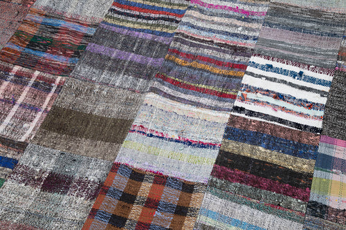 Kırk Yama Gri Patchwork Pamuk Yün El Dokuma Halısı 238x357 Agacan