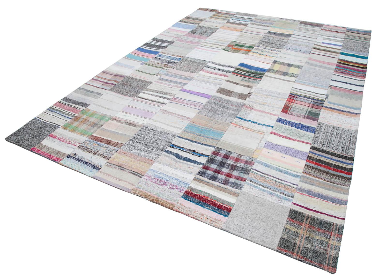 Kırk Yama Beyaz Patchwork Pamuk Yün El Dokuma Halısı 248x351 Agacan
