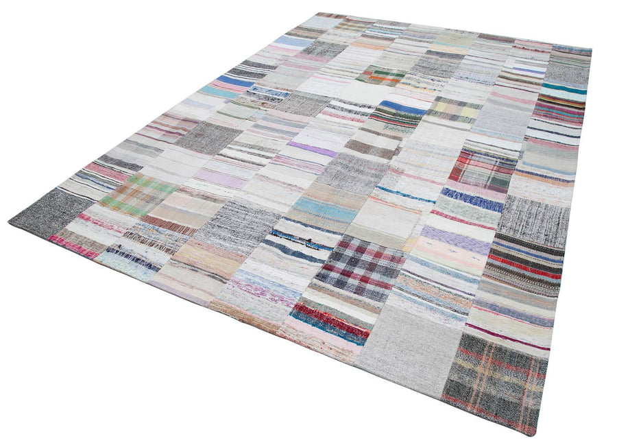 Kırk Yama Beyaz Patchwork Pamuk Yün El Dokuma Halısı 248x351 Agacan