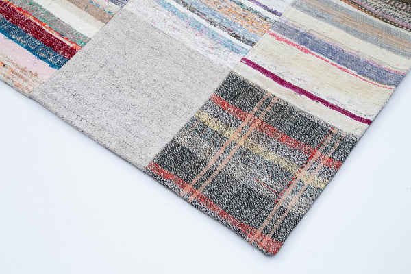 Kırk Yama Beyaz Patchwork Pamuk Yün El Dokuma Halısı 248x351 Agacan