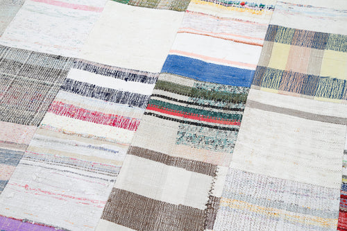 Kırk Yama Beyaz Patchwork Pamuk Yün El Dokuma Halısı 248x351 Agacan