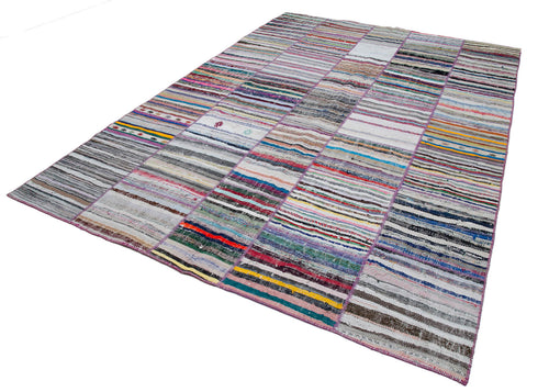 Kırk Yama Gri Patchwork Pamuk Yün El Dokuma Halısı 242x350 Agacan