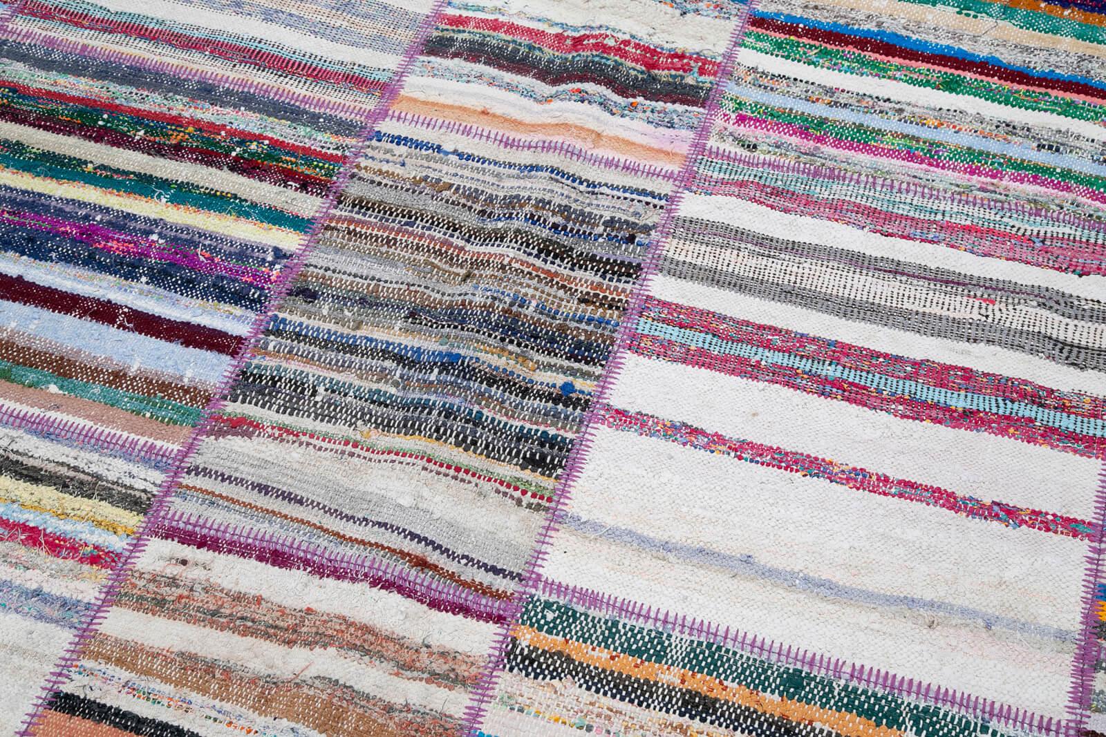 Kırk Yama Gri Patchwork Pamuk Yün El Dokuma Halısı 242x350 Agacan