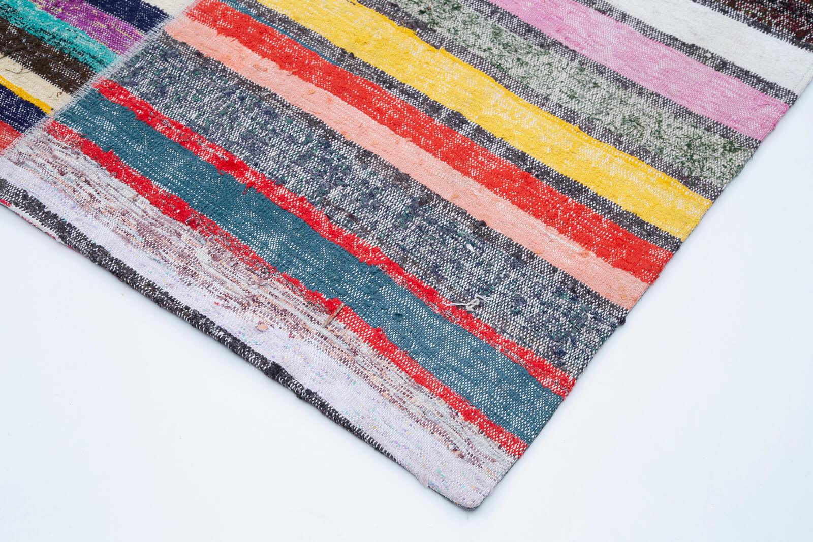 Kırk Yama Gri Patchwork Pamuk Yün El Dokuma Halısı 243x351 Agacan