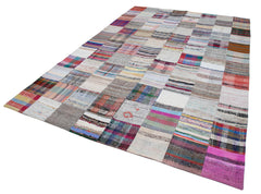 Kırk Yama Beyaz Patchwork Pamuk Yün El Dokuma Halısı 240x357 Agacan