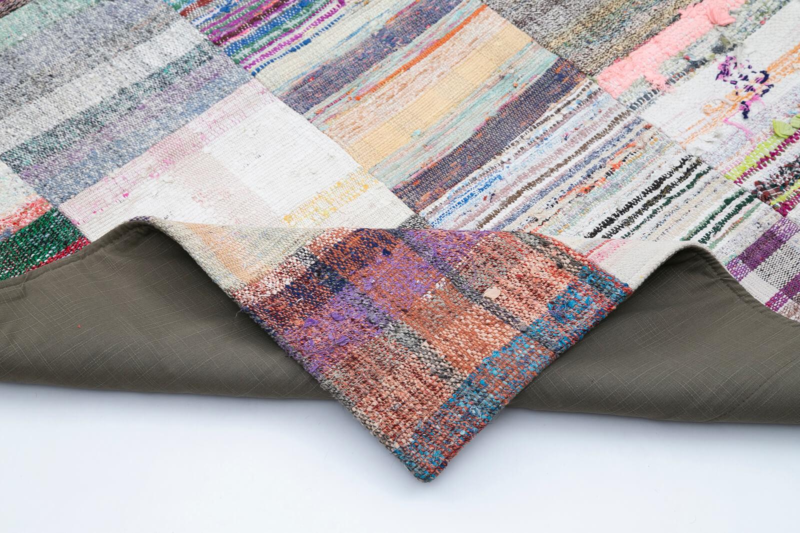 Kırk Yama Beyaz Patchwork Pamuk Yün El Dokuma Halısı 240x357 Agacan