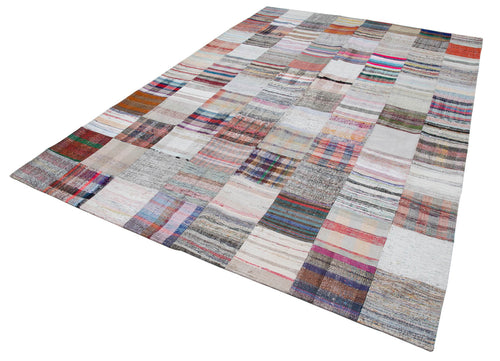 Kırk Yama Gri Patchwork Pamuk Yün El Dokuma Halısı 241x358 Agacan