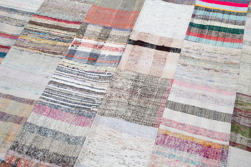Kırk Yama Gri Patchwork Pamuk Yün El Dokuma Halısı 241x358 Agacan