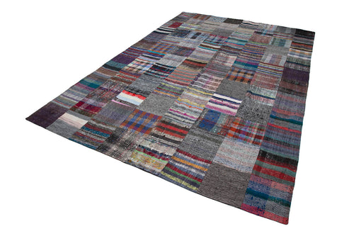 Kırk Yama Gri Patchwork Pamuk Yün El Dokuma Halısı 240x359 Agacan