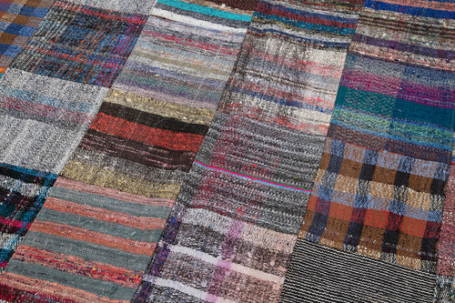 Kırk Yama Gri Patchwork Pamuk Yün El Dokuma Halısı 240x359 Agacan