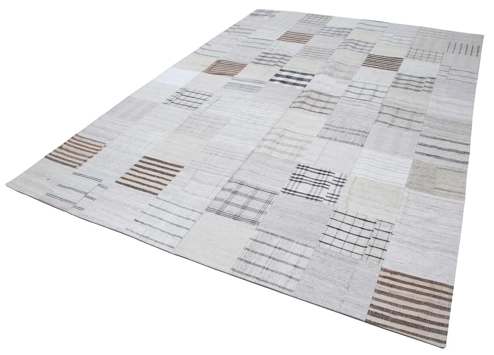 Kırk Yama Beyaz Patchwork Pamuk Yün El Dokuma Halısı 248x349 Agacan