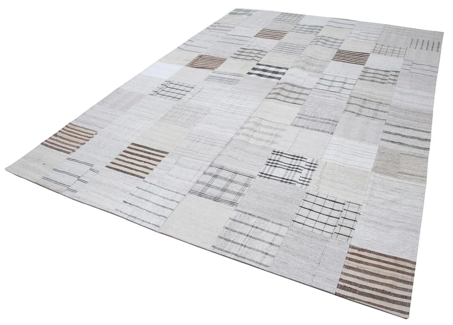 Kırk Yama Beyaz Patchwork Pamuk Yün El Dokuma Halısı 248x349 Agacan