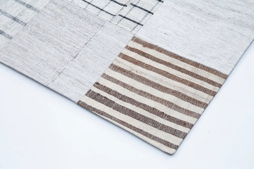 Kırk Yama Beyaz Patchwork Pamuk Yün El Dokuma Halısı 248x349 Agacan