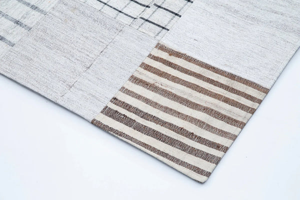 Kırk Yama Beyaz Patchwork Pamuk Yün El Dokuma Halısı 248x349 Agacan