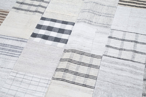 Kırk Yama Beyaz Patchwork Pamuk Yün El Dokuma Halısı 248x349 Agacan