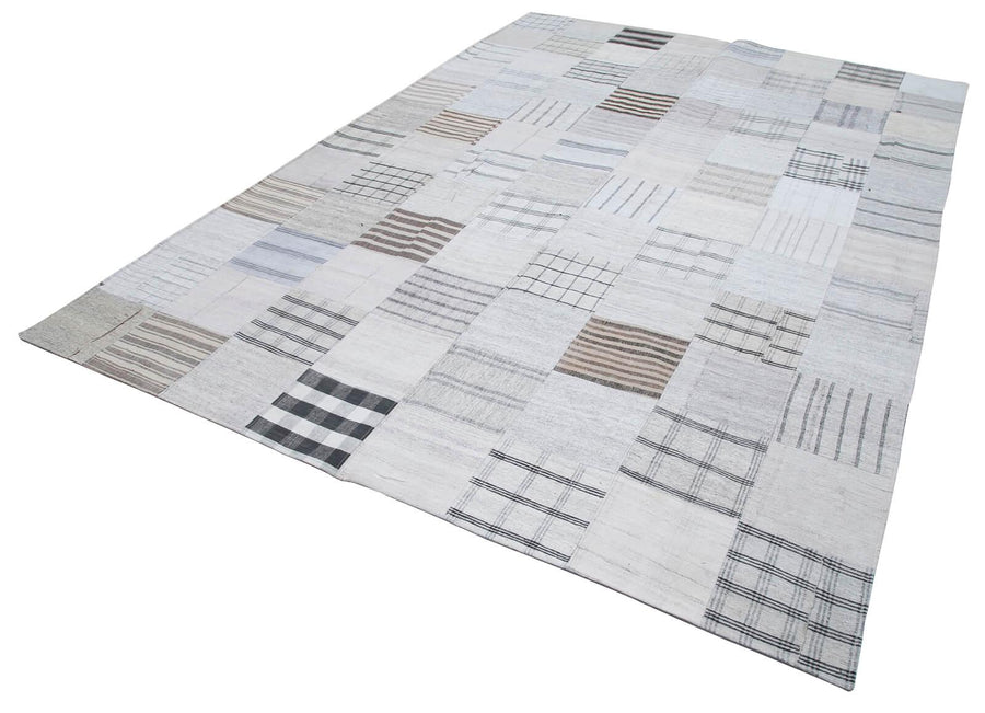 Kırk Yama Beyaz Patchwork Pamuk Yün El Dokuma Halısı 248x349 Agacan