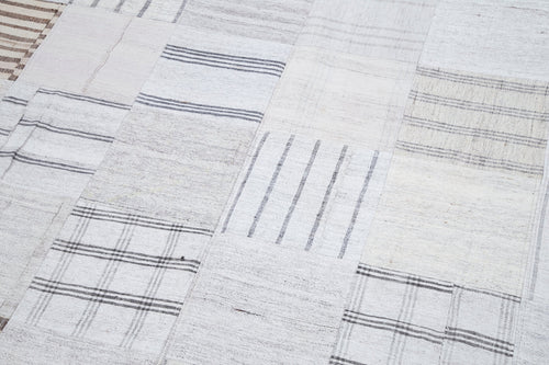 Kırk Yama Beyaz Patchwork Pamuk Yün El Dokuma Halısı 248x349 Agacan