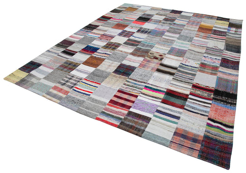 Kırk Yama Gri Patchwork Pamuk Yün El Dokuma Halısı 278x348 Agacan