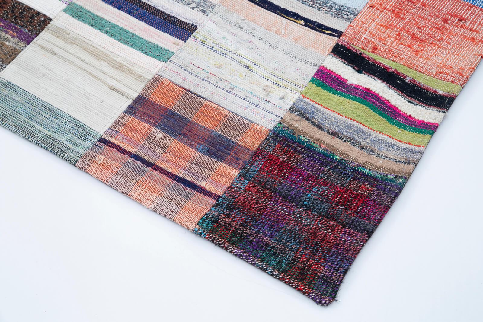 Kırk Yama Gri Patchwork Pamuk Yün El Dokuma Halısı 278x348 Agacan