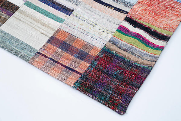 Kırk Yama Gri Patchwork Pamuk Yün El Dokuma Halısı 278x348 Agacan