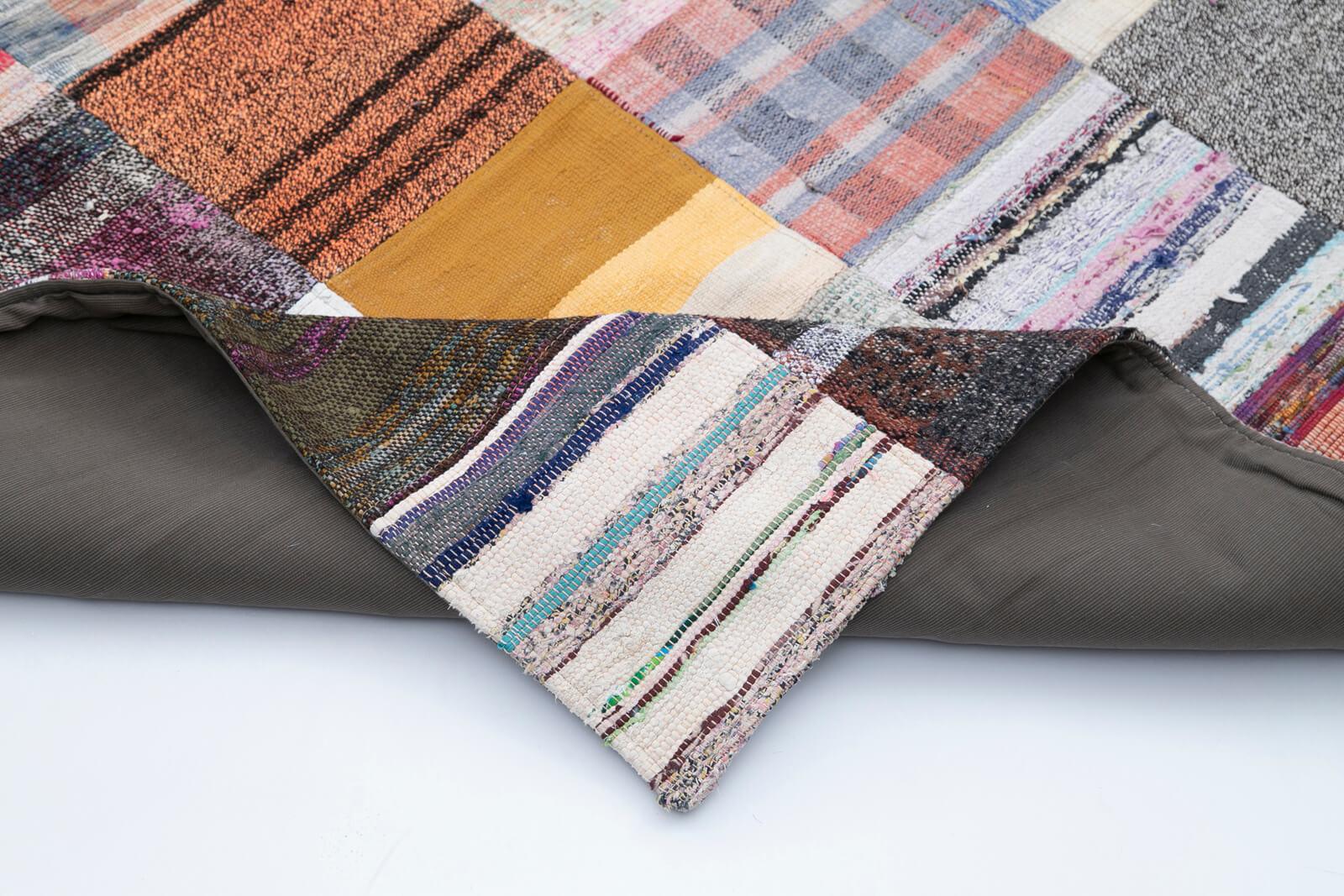 Kırk Yama Gri Patchwork Pamuk Yün El Dokuma Halısı 278x348 Agacan