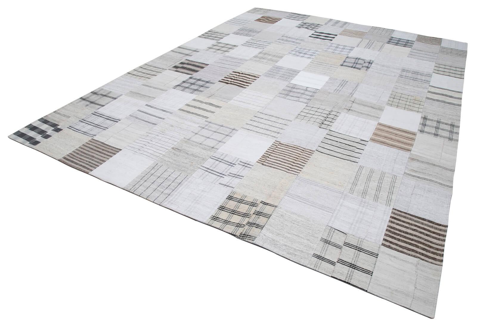 Kırk Yama Beyaz Patchwork Pamuk Yün El Dokuma Halısı 302x400 Agacan