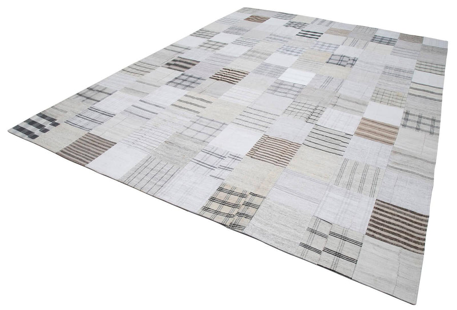 Kırk Yama Beyaz Patchwork Pamuk Yün El Dokuma Halısı 302x400 Agacan