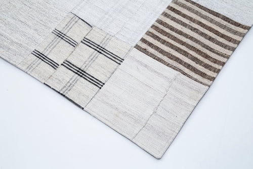 Kırk Yama Beyaz Patchwork Pamuk Yün El Dokuma Halısı 302x400 Agacan