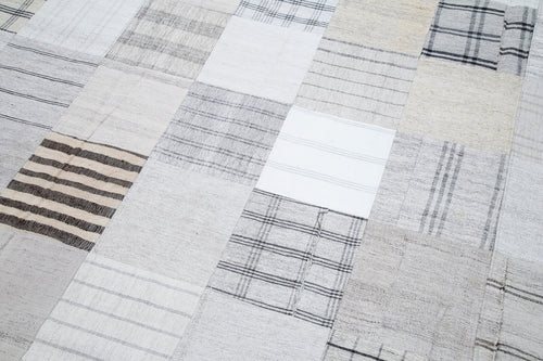 Kırk Yama Beyaz Patchwork Pamuk Yün El Dokuma Halısı 302x400 Agacan