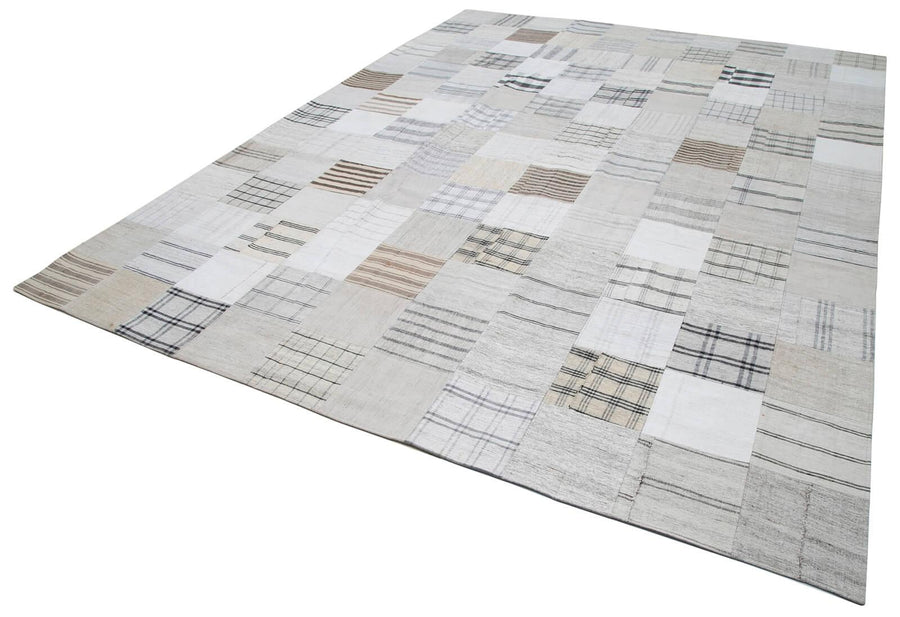 Kırk Yama Bej Patchwork Pamuk Yün El Dokuma Halısı 302x394 Agacan