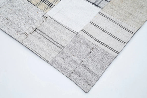 Kırk Yama Bej Patchwork Pamuk Yün El Dokuma Halısı 302x394 Agacan