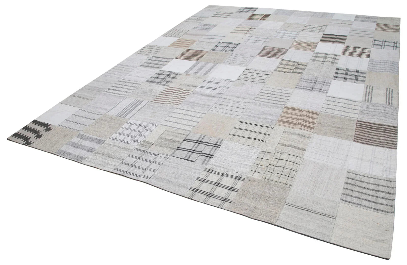 Kırk Yama Bej Patchwork Pamuk Yün El Dokuma Halısı 303x398 Agacan