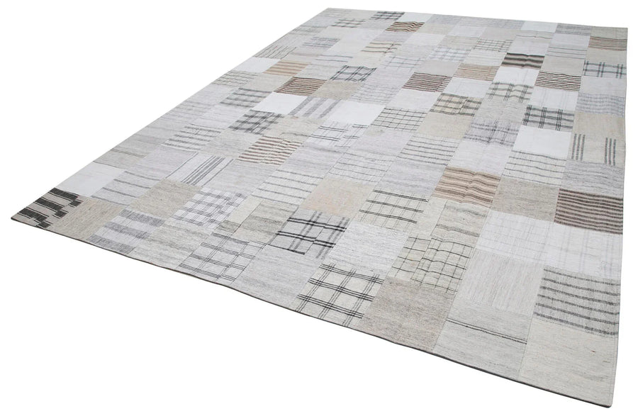 Kırk Yama Bej Patchwork Pamuk Yün El Dokuma Halısı 303x398 Agacan
