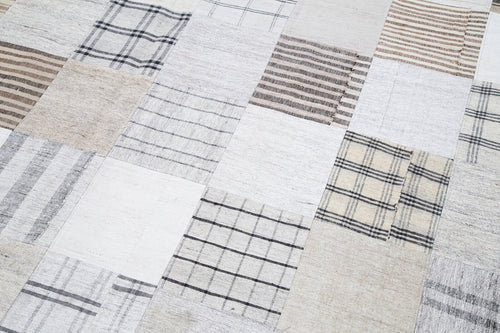 Kırk Yama Bej Patchwork Pamuk Yün El Dokuma Halısı 303x398 Agacan