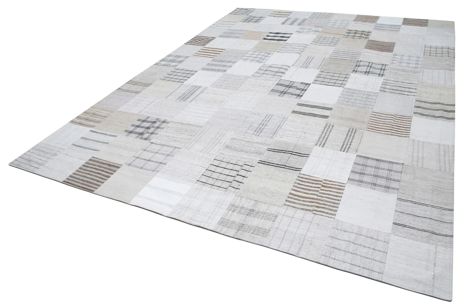 Kırk Yama Bej Patchwork Pamuk Yün El Dokuma Halısı 301x400 Agacan